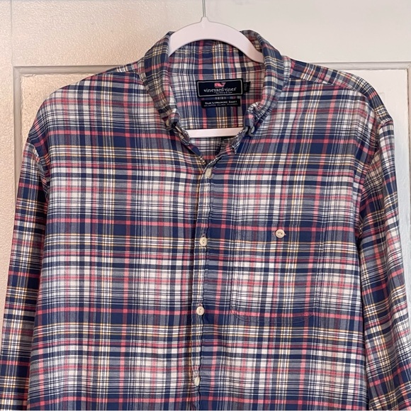 Vineyard Vines Mens Slim Longshore Fit Whale Long Sleeve Linen blend Shirt LG - Picture 2 of 8